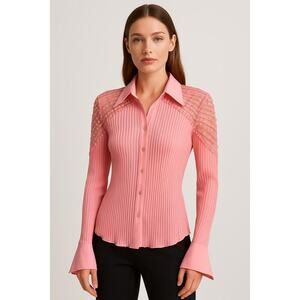 Kaelyn-Max Pink Pleated Sheer Sequin Vintage Blouse Size Medium